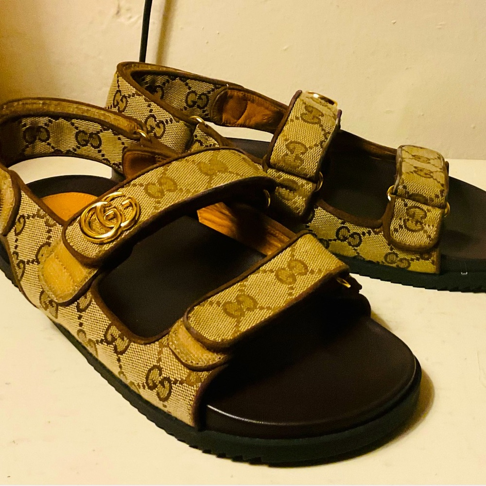 Gucci Beige Monogram Sandals